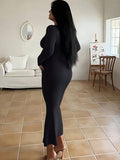 Elegant Long Sleeve Slim Square Neck Maxi Dress - Women's Clothing For Spring & Fall
