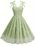 New Women'S Embroidered Mesh Tie-Up Dress