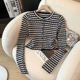 Women's Cropped Cardigan Long Sleeve Button Down Jacket Striped Single Breasted Fitted Knit Top Teen-girl Y2K Grunge Outfit