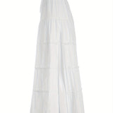 Women'S Tiered Long Skirt, Featuring a Drawstring Elastic Waist Design And Elegant Solid-Color Ruching Throughout The Skirt, Forms a Unique Midi-Length Style. The Flowing Side Slit And A-Line Cut Showcase The Femininity And C