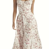 [Trendy Ruched Tie Front Cami Dress] Milkmaid Dress, Ditsy Floral Dress, Corseted Dress, Midriff Waist Shaper, Trendy Women's Ruched Tie Front Split Thigh Cami Dress Sleeveless Womenswear Comfortable