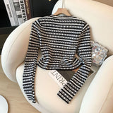 Women's Cropped Cardigan Long Sleeve Button Down Jacket Striped Single Breasted Fitted Knit Top Teen-girl Y2K Grunge Outfit