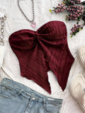 [Solid Strapless Lace Bandeau Top] Elegant Lace Hollow Bandeau Top, Polyester and Elastane Blend, Knit Fabric, Solid Color, Strapless Design, for All Seasons