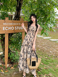 Vintage Sleeveless Shirred Aline Maxi Floral Print Ruffle Hem Cami Dress - Women's Clothing For Spring & Summer