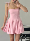 Pink Strappy Off Shoulder Pleated Dress