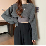 Women Crisscross Sweater Crop Pullover Relaxe-fit Cross Front Knit Wrap Jumper Knitwear Teen-girl Fall Winter Elegant Outfit