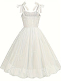 New Women'S Embroidered Mesh Tie-Up Dress