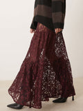 Women Summer Skirt Casual See-Through Lace Elastic A-Line Skirt for Beach Vacation Club Streetwear Aesthetic Clothes