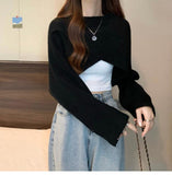 Women Crisscross Sweater Crop Pullover Relaxe-fit Cross Front Knit Wrap Jumper Knitwear Teen-girl Fall Winter Elegant Outfit