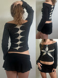 [1pc Elegant Off-Shoulder Sweater] 1pc Elegant Viscose Off-Shoulder Sweater for Women, Solid Color Crew Neck Long Sleeve Knit Top with Graphic Print, Versatile Streetwear for All Seasons