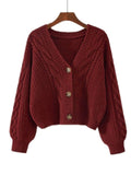 Women'S Sweater Cardigan Vintage Solid Cable Knit V Neck Long Sleeve Button Down Coat for Fall Winter