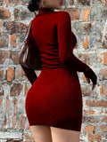 [Long Sleeve Zipper Dress] Zipper Front Long Sleeve Dress, Sexy Solid Slim Dress For Spring & Fall, Women's Clothing