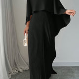 Pleated Non-Stretch Polyester Elegant Solid Color Dress - Integrated Cape Shawl, Machine Washable, Perfect for All Seasons - Middle East Special Project Style