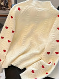 [Autumn Heart Pattern Pullover Sweater] Cozy Heart Pattern Pullover Round Neck Autumn And Winter Sweater, Fall Sweaters