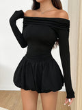 Women'S Solid Color Strapless Mini Dress, Fitted Polyester Knit Fabric with Ruffle Hem, Long Sleeve, All-Season Fashion for Adult