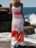 Flowers Printing Strap Backless Beach Dress