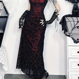 [Long Sexy Halter Dress Form-Fitting] Sultry Lace-Embroidered Halter Dress: Sexy, Long, and Form-Fitting with No Sleeves or Belt, Perfect for Adult Fashion Enthusiasts