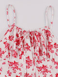 Summer 100% Polyester Vintage Floral Dress for Women - Spaghetti Strap A-Line Pendulum Style with Faux Drawstring Detail, Ideal for Parties and Casual Wear