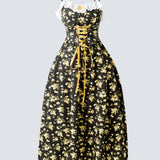 [Lace Trim Spaghetti Strap Dress] Floral Print Lace Trim Spaghetti Strap Dress, Elegant Tie Waist Sleeveless Cami Dress For Spring & Summer, Women's Clothing