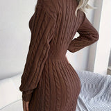 Cozy Cable Knit Sweater Dress - Women's Casual Long Sleeve V Neck Baggy Hip Dresses for Winter - Soft, Warm, and Comfortable Clothing for Ladies