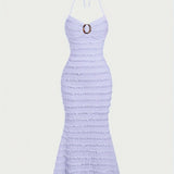 Elegant Mermaid Cami Dress by [Brand Name] - Stunning Ring Detail, V-Neckline, Stretchy Fabric for Comfort, Machine Washable, Perfect for Spring, Summer, and Fall Seasons
