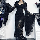 Y2K Lace Long Sleeves See Through Mesh Crop Top - Goth Fake Collar Shrug Blouse Cover Up for Women Girls Victorian