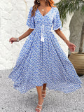 [Elegantly Printed Tasseled V-neckline Dress] Women's V-neckline Is Elegantly Printed, And The Atmosphere Is Tasseled Dress