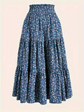 Bohemian Floral Print A-Line Skirt - Casual Vacation Style, Polyester, Non-Stretch, Hand Washable, Perfect for Spring/Summer