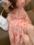Elegant Floral Print Polyester Blend 1pc Fit and Flare Dress - Ruffle Hem, Scoop Neck, Woven Fabric - for Spring/Summer Women