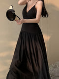 Chic Summer Backless Cami Dress - V-Neck, Waist-Cinching, Solid Color, Perfect for Beach Vacations & Casual Wear
