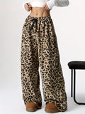 Y2K Elastic Waist Wide Leg Pants - Leopard Pattern Low Waist For Spring & Fall - Women's Clothing