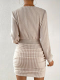 V-neck Pleated Spicy Girl Knitted Dress