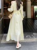 New Style High-end Long-Sleeved Dress with Exposed Shoulders and Waist for Women, Slimming A-line Dress