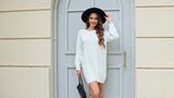 Women's Long Sleeve Cable Knit Dress, Casual Solid Color Crew Neck Loose Fit Knitted Dress for Everyday Wear