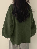 Cozy Womens Crew Neck Pullover Sweater - Relaxed Fit, Dramatic Drop Shoulder & Trendy Split - Soft Knit, Everyday Casual Style - Solid Color Wardrobe Staple