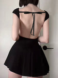Black Backless Tie Up A-Line Dress