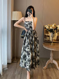 [Floral Print Cami Dress Set] Young Floral Print Cami Dress Set, Solid Long Sleeve Open Front Cardigan & Square Neck Sleeveless A-line Spaghetti Strap Dress Outfits, Women's Clothing