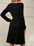 Elegant Square Neck A-Line Long Sleeve Dress - Women's Slim Fit Dresses for Spring & Fall - Chic, Comfortable, and Versatile Clothing for Ladies