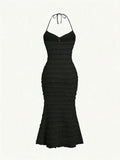 Elegant Mermaid Cami Dress by [Brand Name] - Stunning Ring Detail, V-Neckline, Stretchy Fabric for Comfort, Machine Washable, Perfect for Spring, Summer, and Fall Seasons
