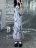 Gothic Strap Butterfly Printed Long Dress