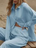 Button Up Long Sleeve Shirt and Pants Set