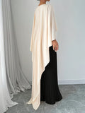 Pleated Non-Stretch Polyester Elegant Solid Color Dress - Integrated Cape Shawl, Machine Washable, Perfect for All Seasons - Middle East Special Project Style