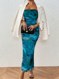 Elegant Strapless Bodycon Floral Print Tube Dress - Ruched, Split, Club & Party Wear for Women