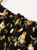 Summer 100% Polyester Vintage Floral Dress for Women - Spaghetti Strap A-Line Pendulum Style with Faux Drawstring Detail, Ideal for Parties and Casual Wear