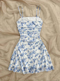 [Floral Mesh] Women's Dress | Summer Vacation | Blue And White Floral Mesh