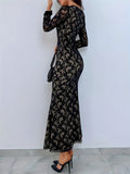 Elegant Long Sleeve Floral Lace Bodycon Dress - Square Neck, Women's Clothing for Club & Party