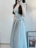 [Summer Fashion Ruffled Blouse Dress] Women's Polyester Blouse Dress With Ruffled Trim, Young And Elegant Design, Adjustable Waist, Summer Fashion
