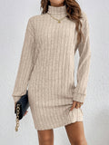 Stylish Turtle Neck Knit Dress - Soft, Elegant, Textured Long Sleeve Design for Spring & Fall, Comfortable Women's Clothing for Everyday Wear