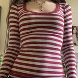 [Long Sleeve Striped Cotton T-Shirt] Y2K-Inspired Striped Cotton Blend T-Shirt for Women - Casual Long Sleeve, Round Neck Top with Mid-Stretch Fabric