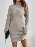 Stylish Turtle Neck Knit Dress - Soft, Elegant, Textured Long Sleeve Design for Spring & Fall, Comfortable Women's Clothing for Everyday Wear